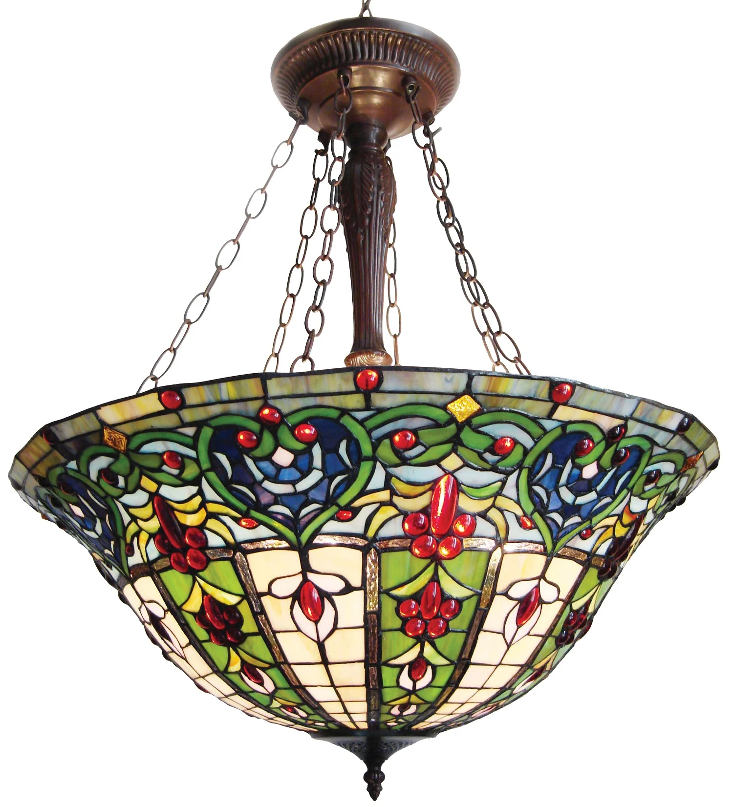 Tiffany-style 3 Light Victorian Inverted Hanging Pendant Fixture 22" Shade