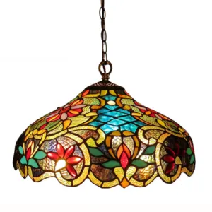 LESLIE Tiffany-style Victorian 2 Light Ceiling Pendant Fixture 18" Shade