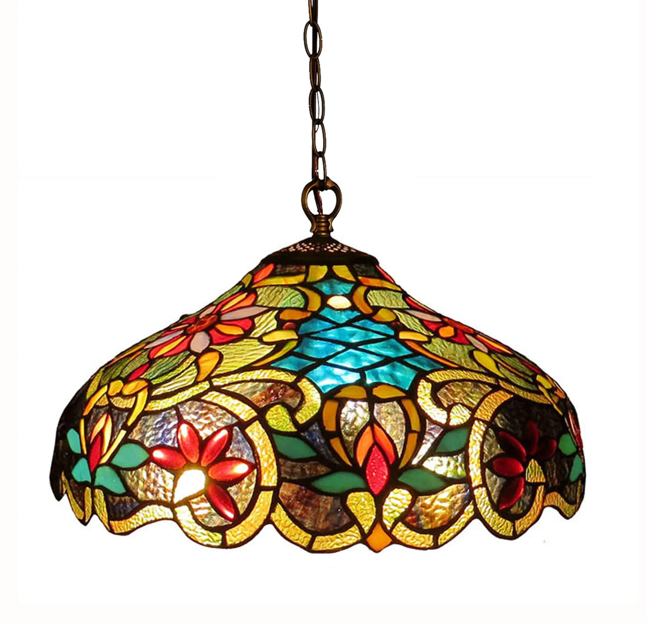 LESLIE Tiffany-style Victorian 2 Light Ceiling Pendant Fixture 18" Shade