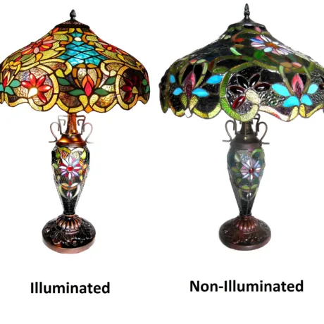 LESLIE Tiffany-style Victorian 3 Light Double Lit Table Lamp 18" Shade