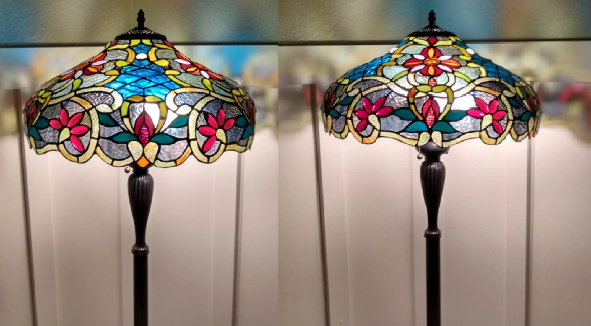 LESLIE Tiffany-style Victorian 2 Light Floor Lamp 18" Shade - Image 2