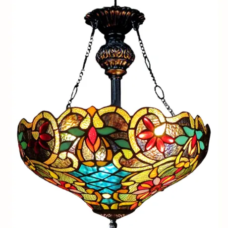 LESLIE Tiffany-style Victorian 2 Light Inverted Ceiling Pendent 18" Shade