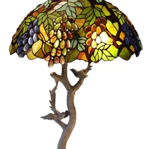 2 Light Tiffany-style featuring Leafs & Grapes Table Lamp Oval Shape 20" Shade