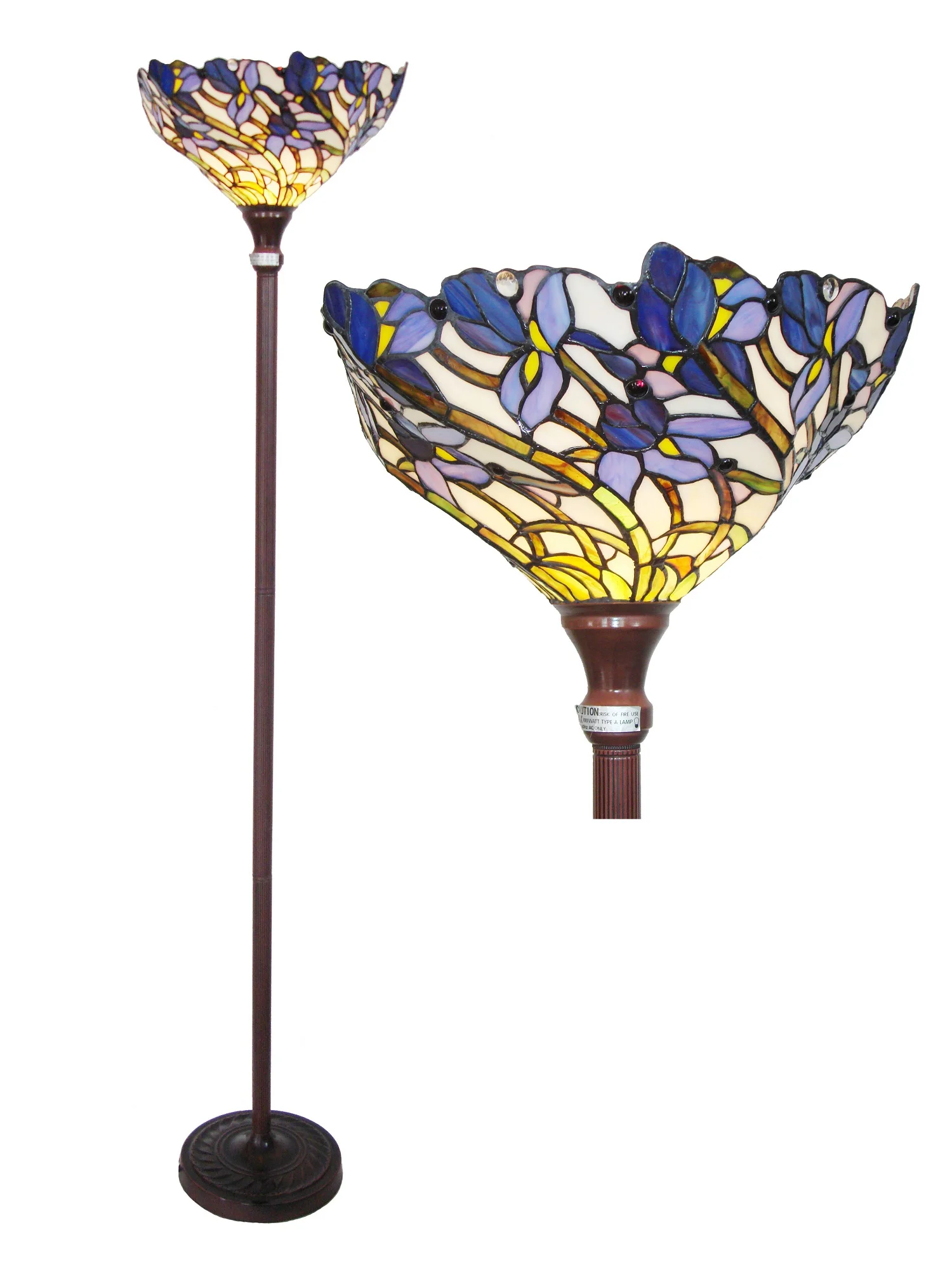1 Light Tiffany-style Iris Torchiere Floor Lamp 17" Shade - Image 5