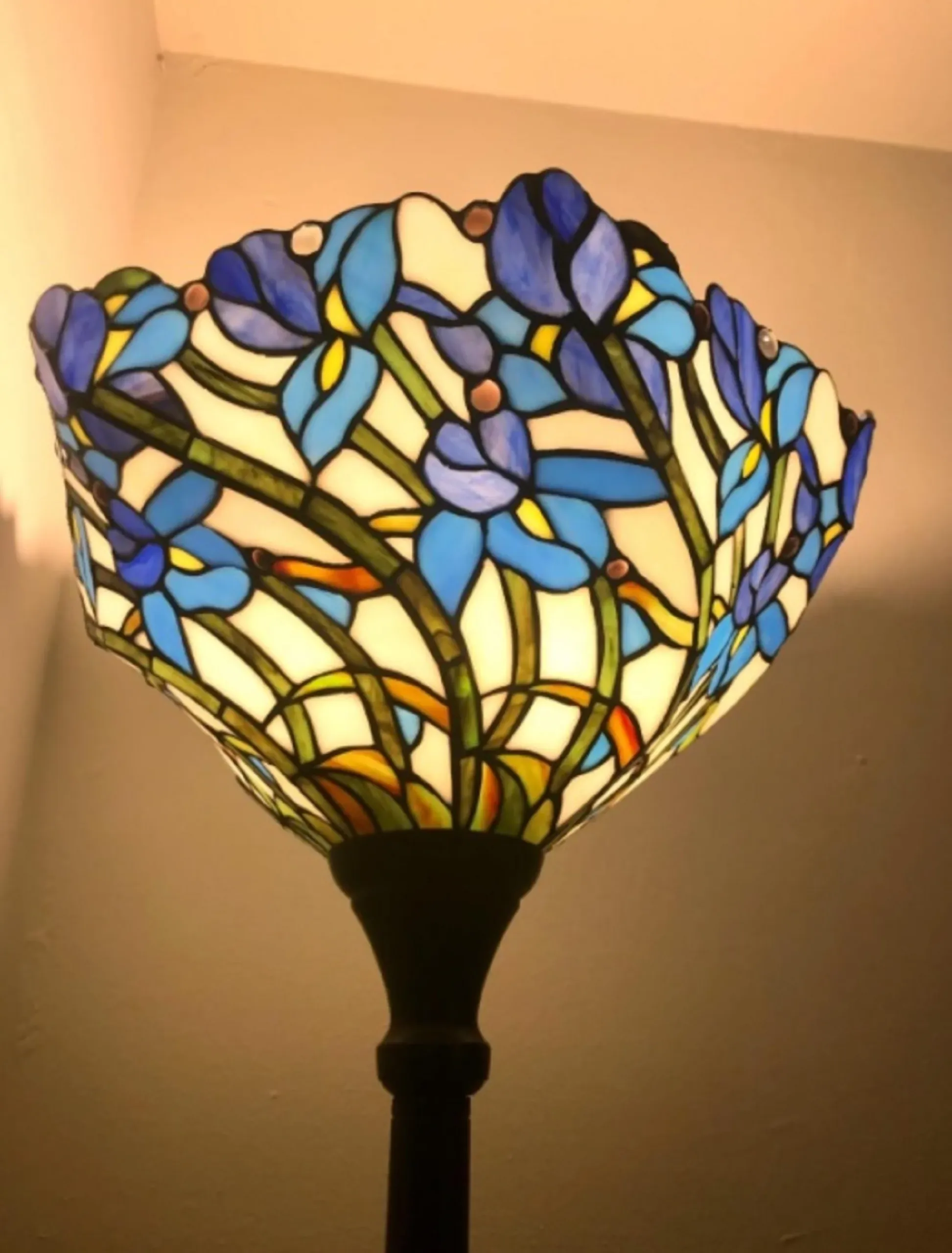 1 Light Tiffany-style Iris Torchiere Floor Lamp 17" Shade - Image 2