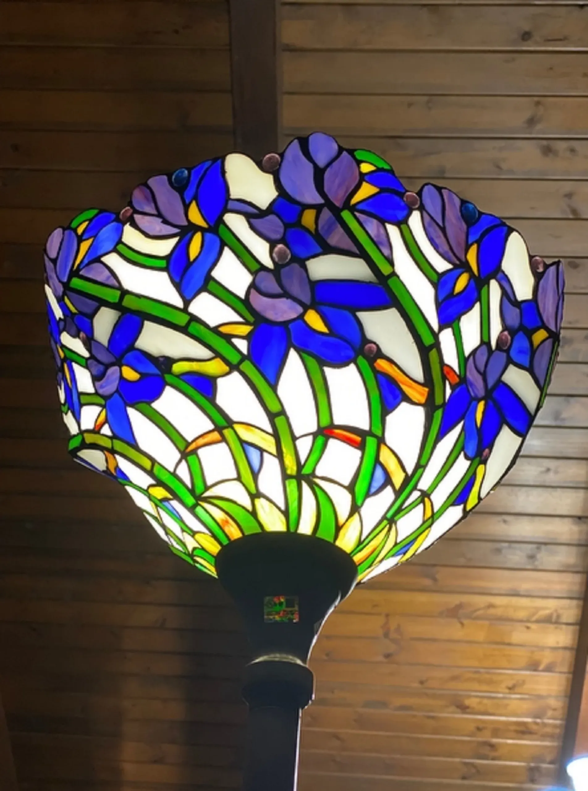 1 Light Tiffany-style Iris Torchiere Floor Lamp 17" Shade - Image 3