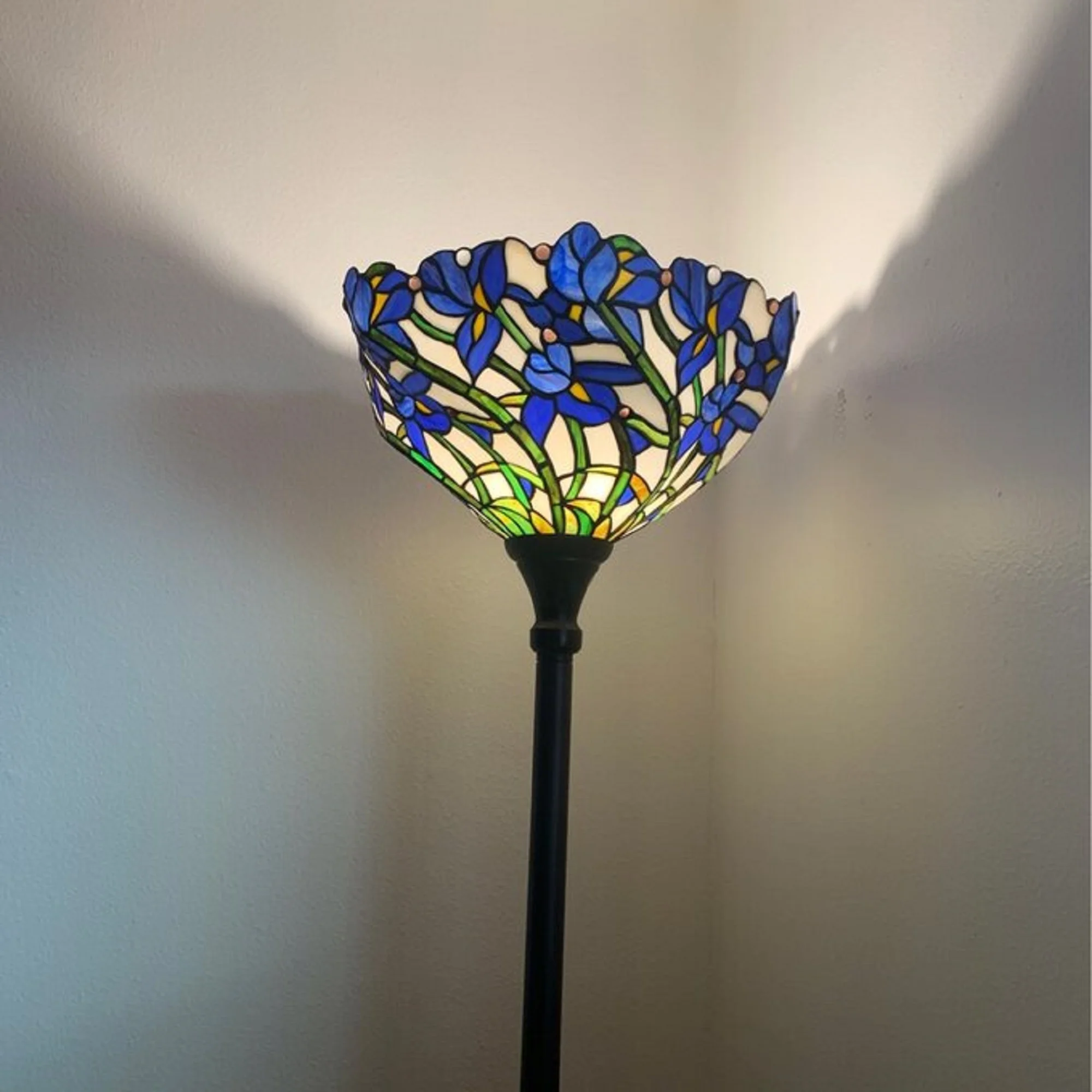 1 Light Tiffany-style Iris Torchiere Floor Lamp 17" Shade - Image 4