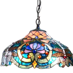 LYDIA Tiffany-style 2 Light Victorian Ceiling Pendant Fixture 17" Shade