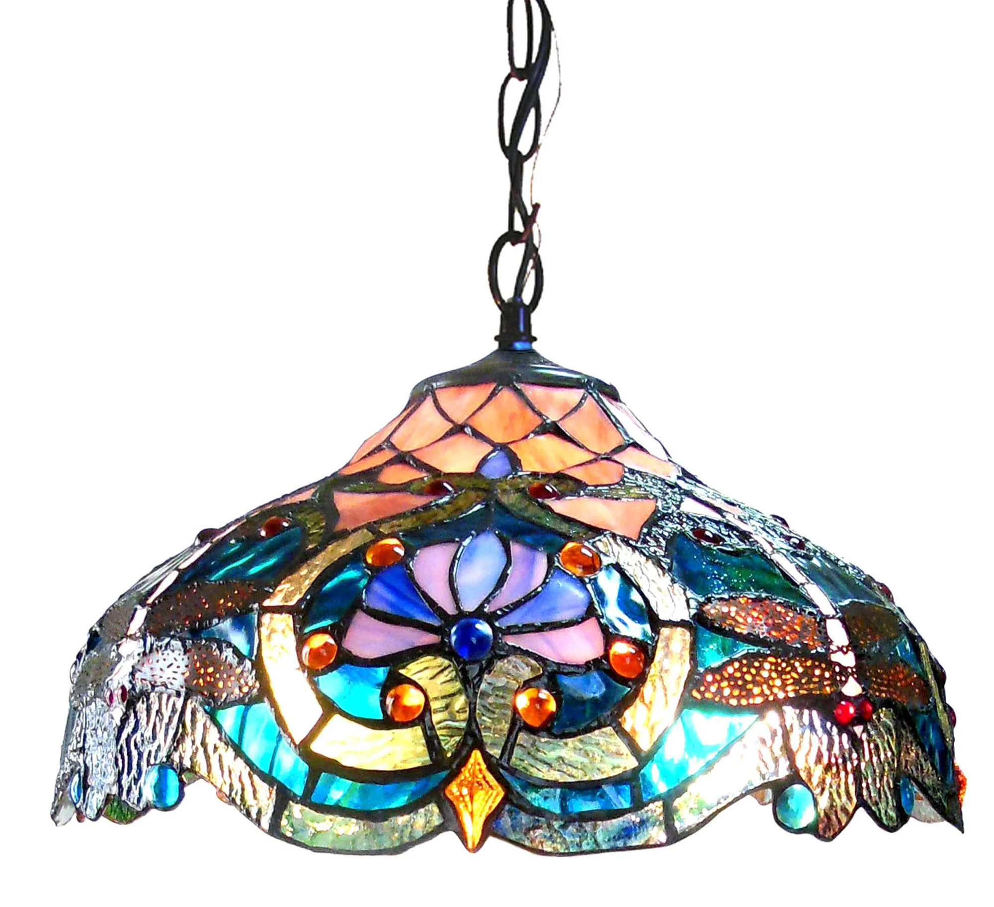 LYDIA Tiffany-style 2 Light Victorian Ceiling Pendant Fixture 17" Shade