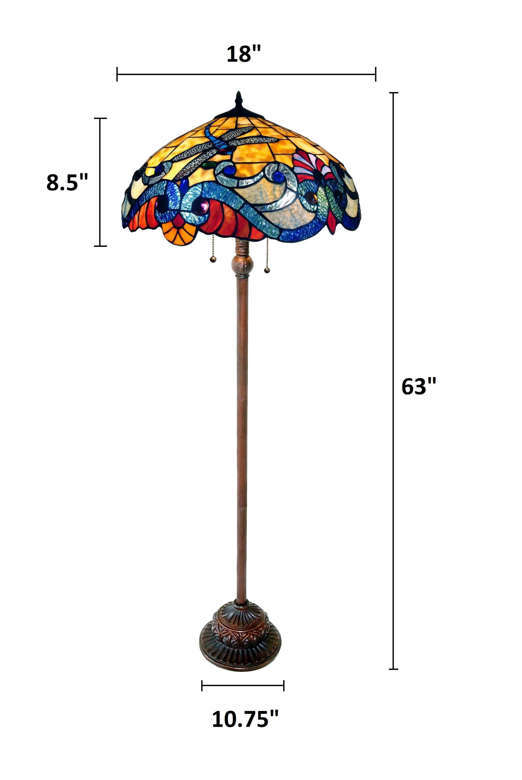 2 Light Tiffany-style Dragonfly Floor Lamp 18" Shade - Image 2