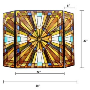 FLARE Tiffany-glass Mission 3pcs Folding Fireplace Screen 38" Wide