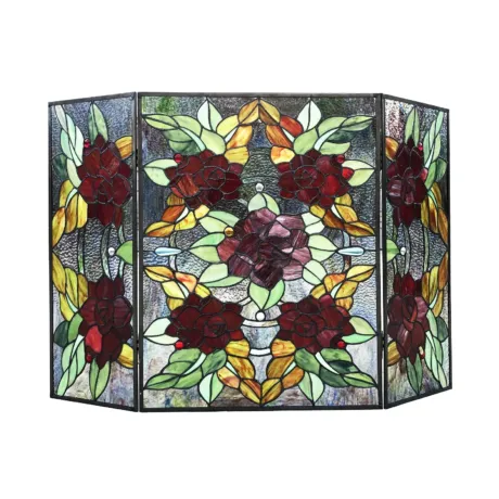CANNA Tiffany-Style 3pcs Folding Floral Stained Glass Fireplace Screen 40" Width