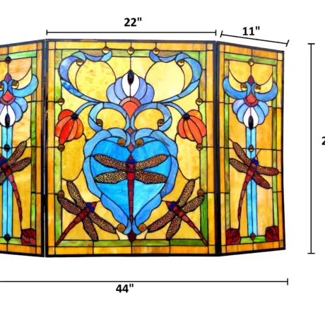 ZYGO Tiffany-style 3pcs Folding Dragonfly Fireplace Screen 44" Wide
