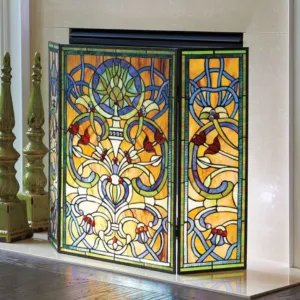 BARDOT Tiffany-glass Victorian 3pcs Folding Fireplace Screen 40" Wide
