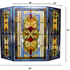 Tiffany-glass 3pcs Folding Victorian Fireplace Screen 40" Wide