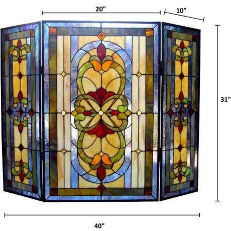 Tiffany-glass 3pcs Folding Victorian Fireplace Screen 40" Wide