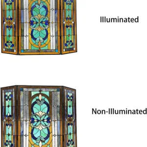 PALACE Tiffany-Style 3pcs Folding Victorian Stained Glass Fireplace Screen 40" Width