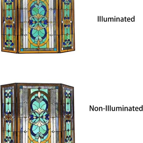 PALACE Tiffany-Style 3pcs Folding Victorian Stained Glass Fireplace Screen 40" Width