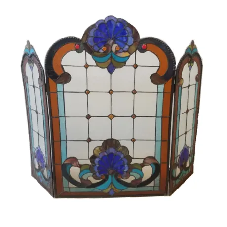 Tiffany-glass 3pcs Folding Victorian Fireplace Screen 40" Wide