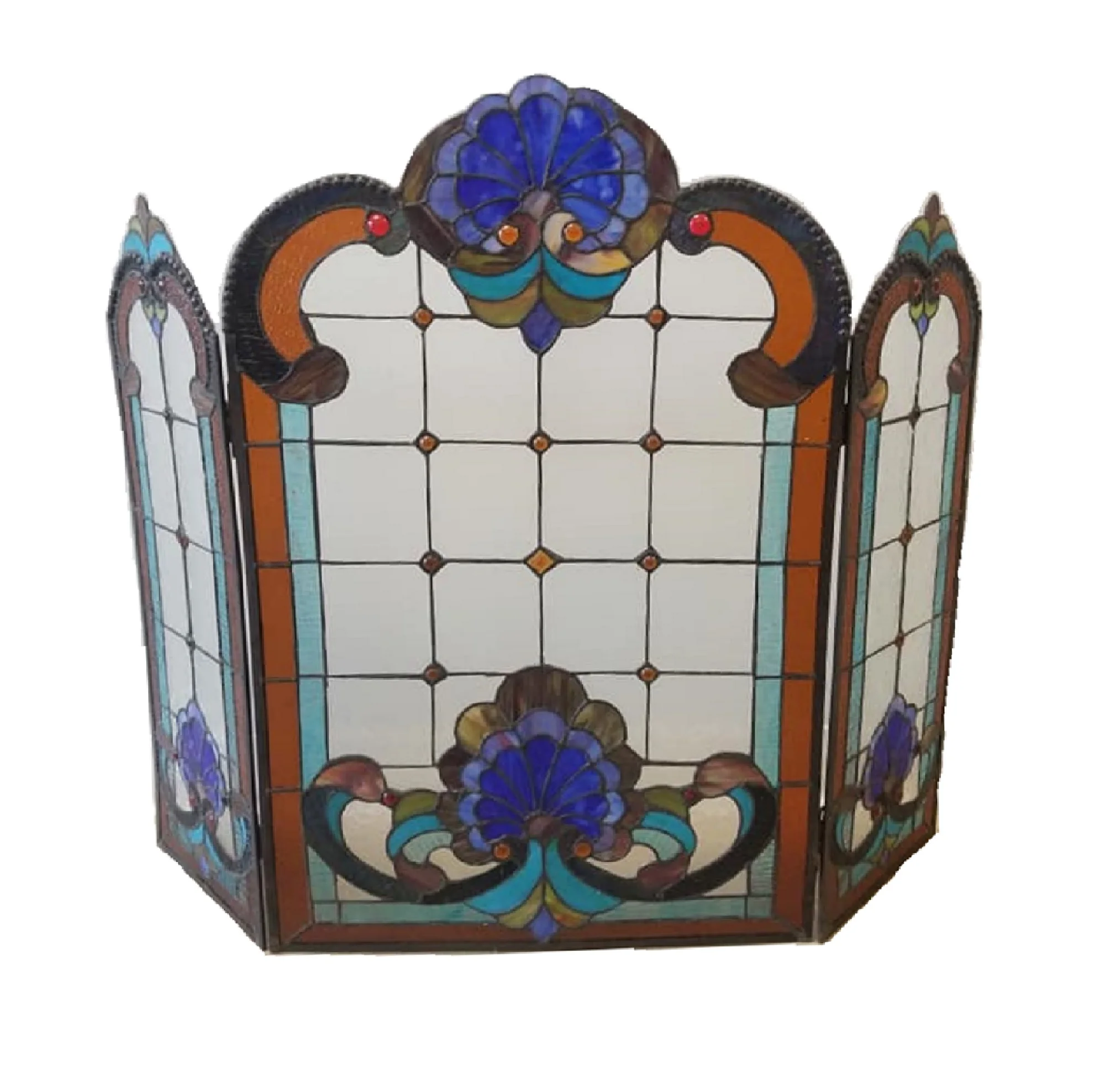 Tiffany-glass 3pcs Folding Victorian Fireplace Screen 40" Wide
