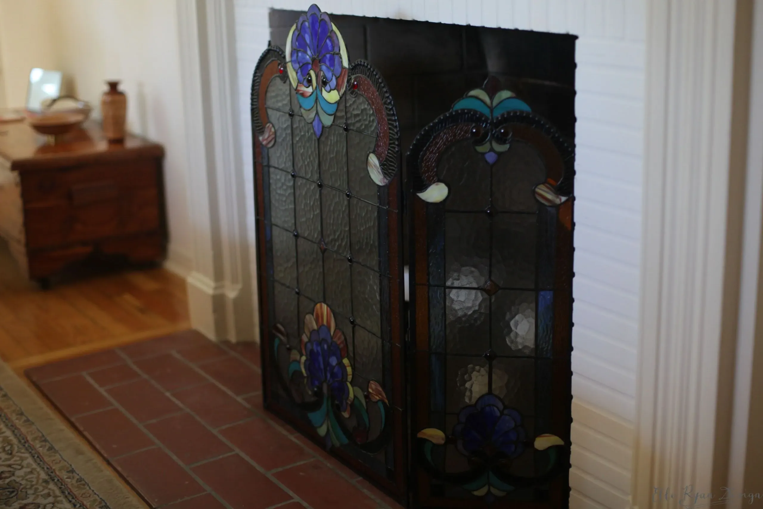 Tiffany-glass 3pcs Folding Victorian Fireplace Screen 40" Wide - Image 7
