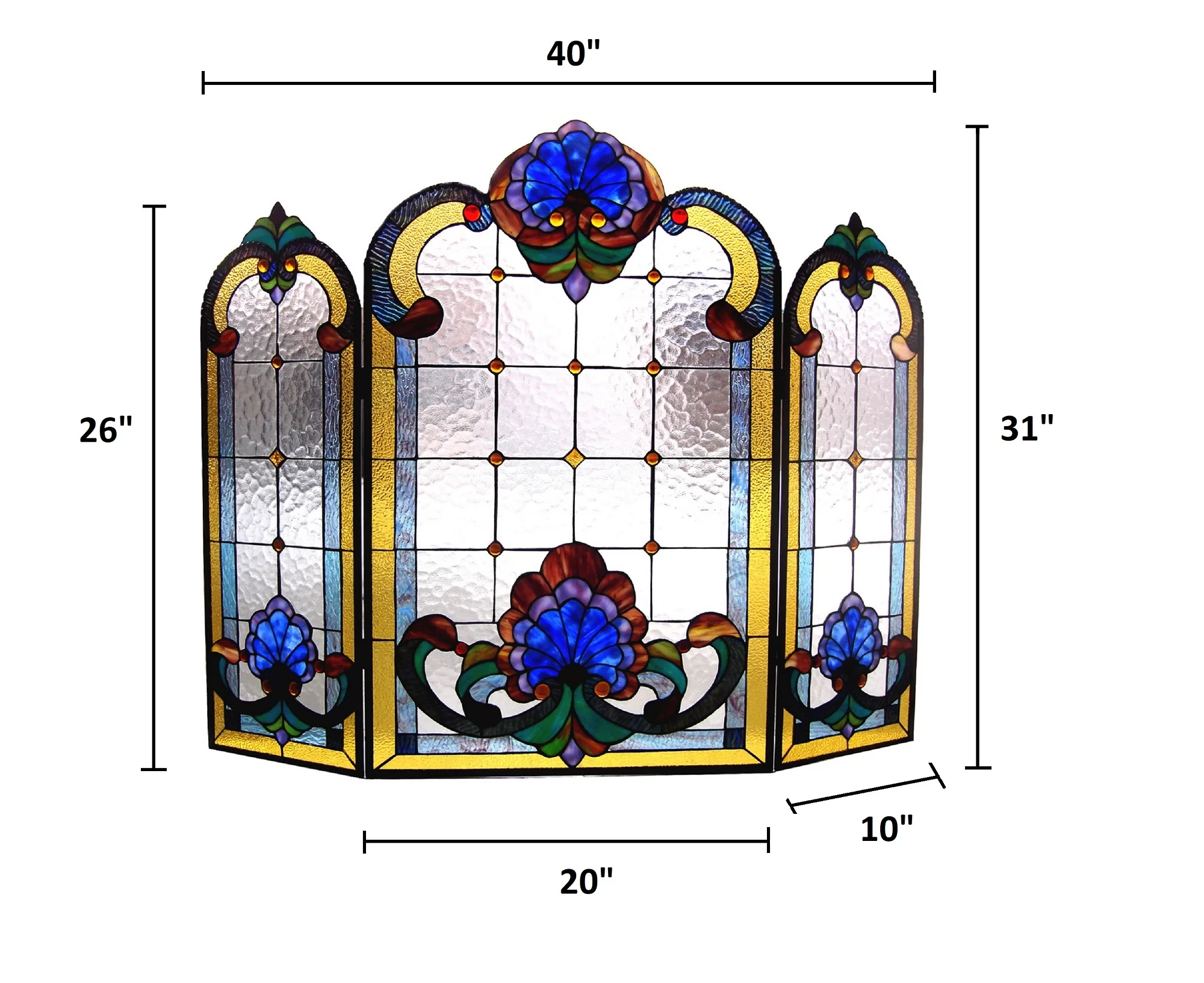 Tiffany-glass 3pcs Folding Victorian Fireplace Screen 40" Wide - Image 3