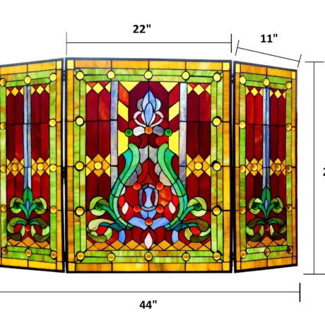 Tiffany-glass 3pcs Folding Victorian Fireplace Screen 44" Wide