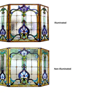 Tiffany-glass 3pcs Folding Victorian Fireplace Screen 44" Wide