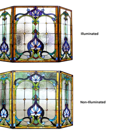 Tiffany-glass 3pcs Folding Victorian Fireplace Screen 44" Wide
