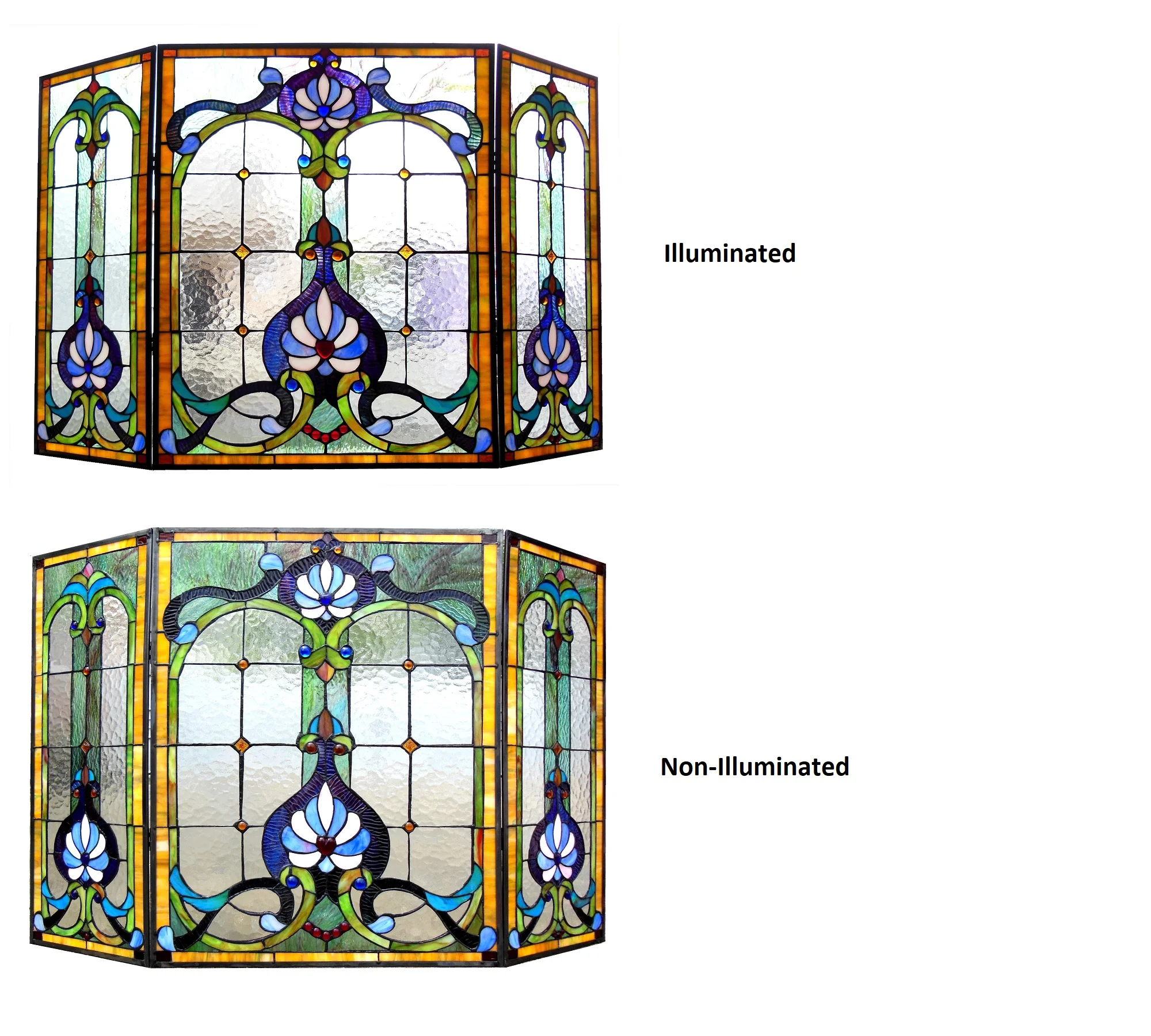 Tiffany-glass 3pcs Folding Victorian Fireplace Screen 44" Wide