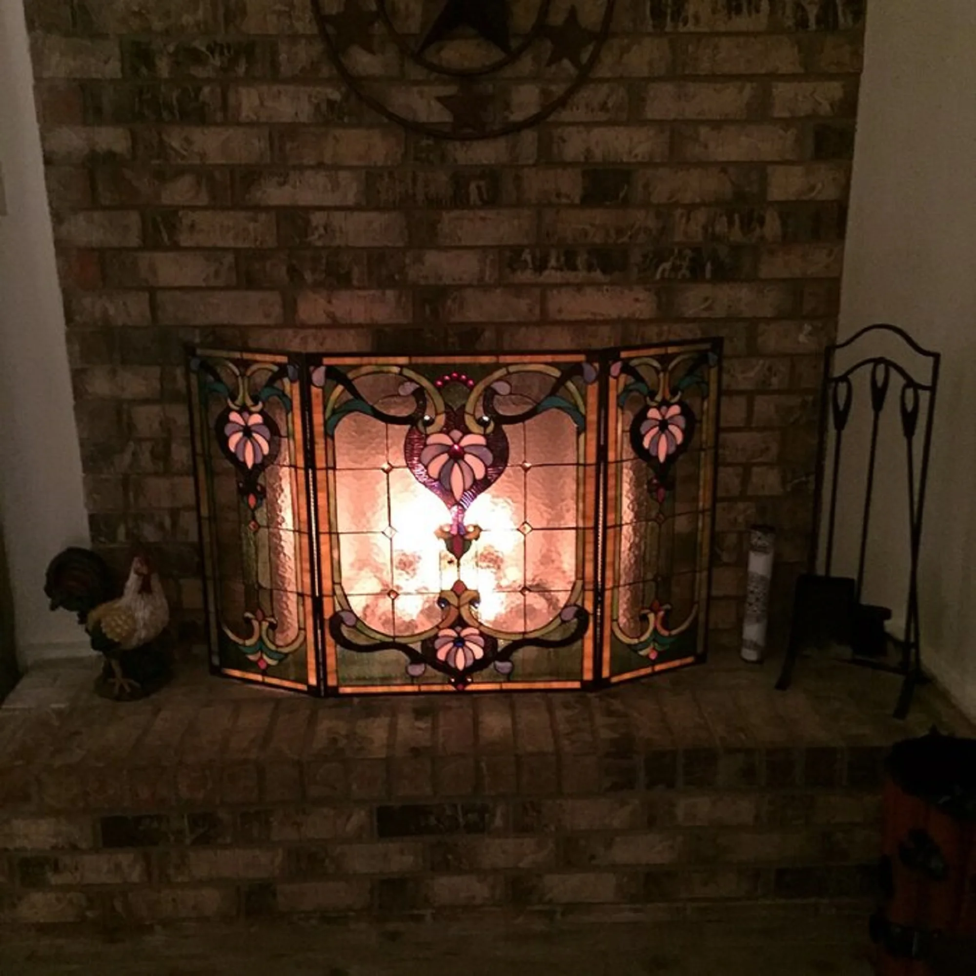 Tiffany-glass 3pcs Folding Victorian Fireplace Screen 44" Wide - Image 2