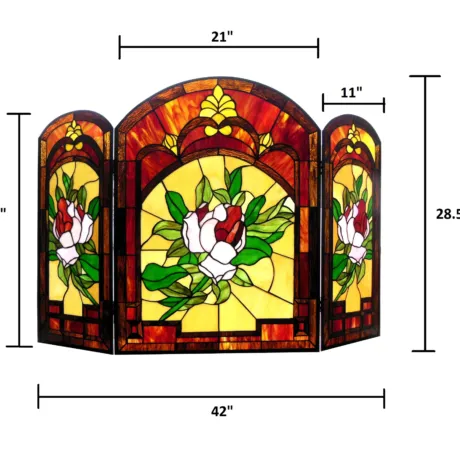 IGGY Tiffany-glass Floral Design 3pcs Folding Fireplace Screen 42" Wide