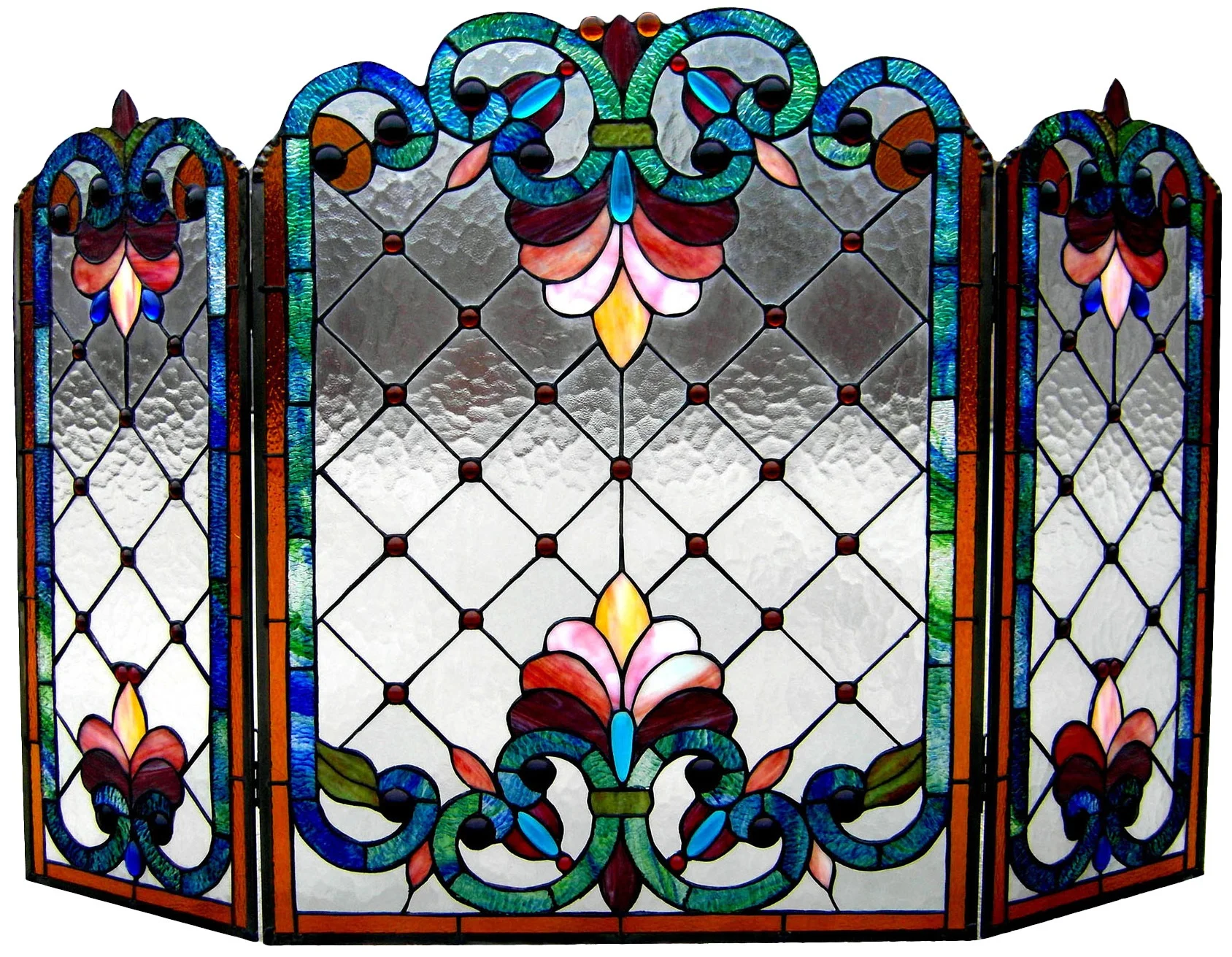 Tiffany-glass 3pcs Folding Victorian Fireplace Screen 44" Wide - Image 7