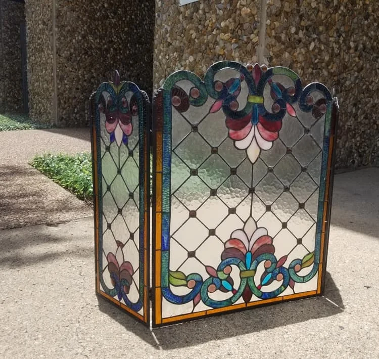 Tiffany-glass 3pcs Folding Victorian Fireplace Screen 44" Wide - Image 5