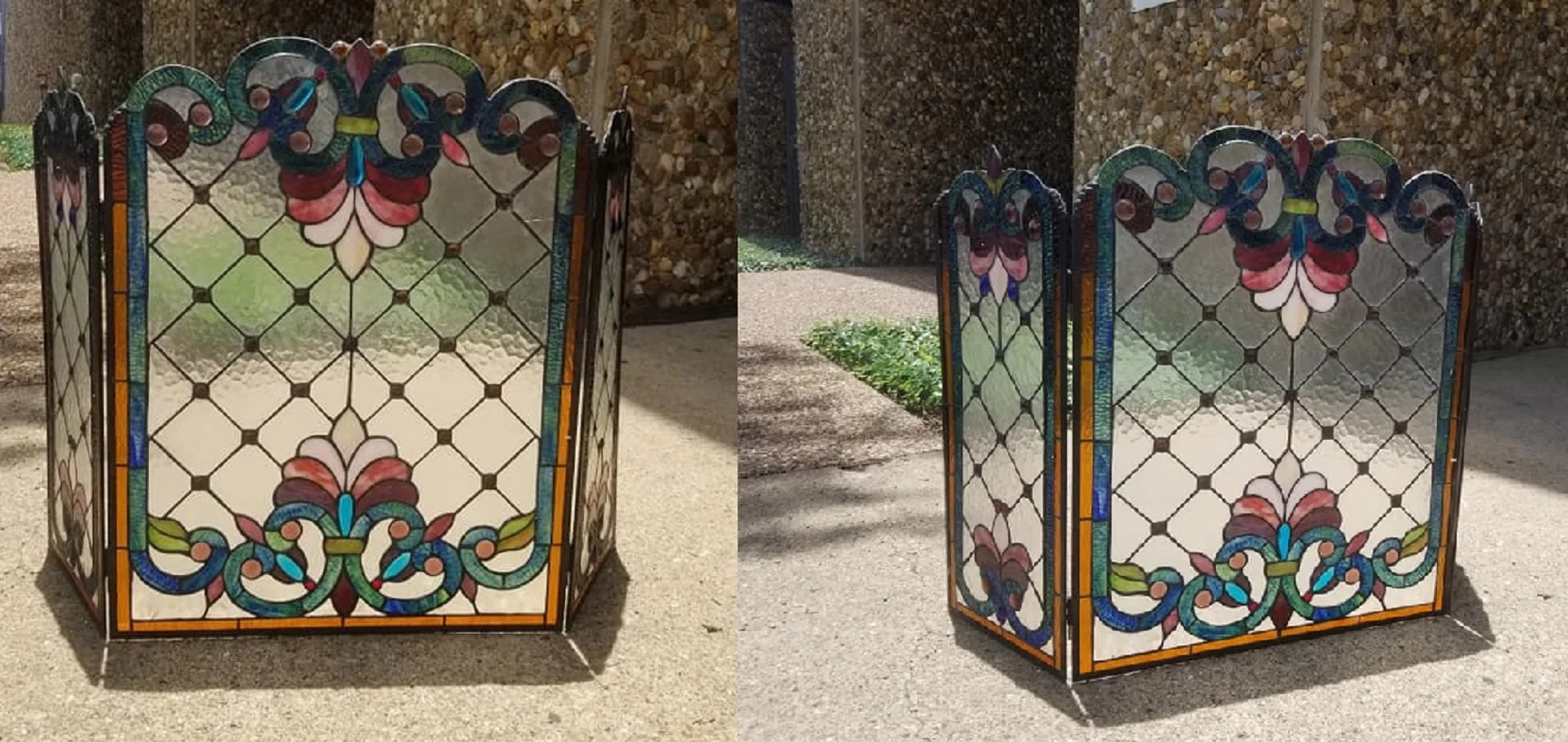 Tiffany-glass 3pcs Folding Victorian Fireplace Screen 44" Wide - Image 2