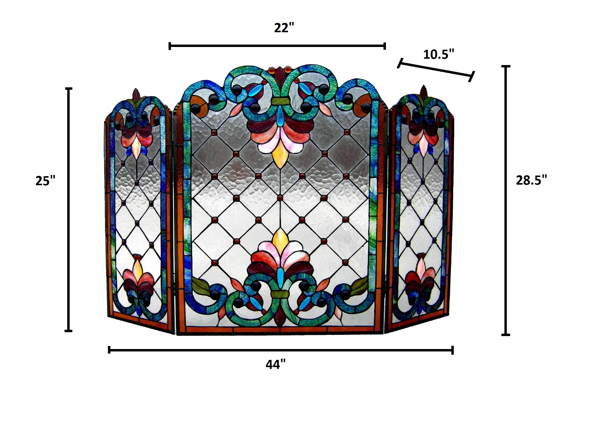 Tiffany-glass 3pcs Folding Victorian Fireplace Screen 44" Wide - Image 4