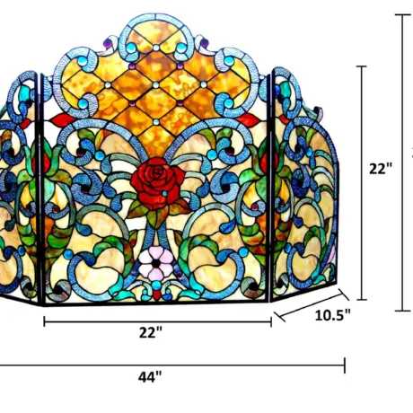 Tiffany-glass 3pcs Folding Victorian Fireplace Screen 44" Wide