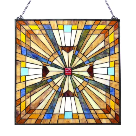 FLARE Tiffany-glass Mission Square Window Panel 24"