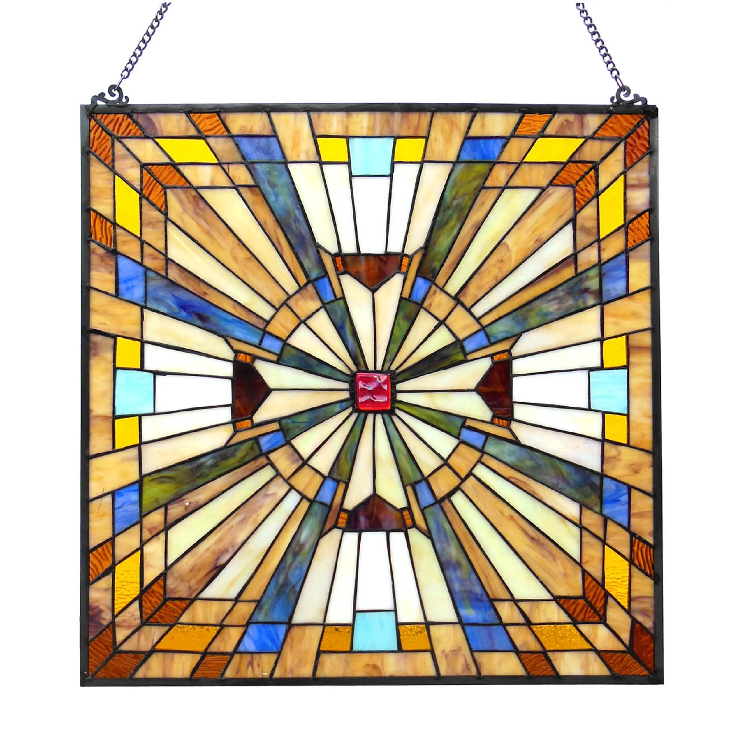 FLARE Tiffany-glass Mission Square Window Panel 24"