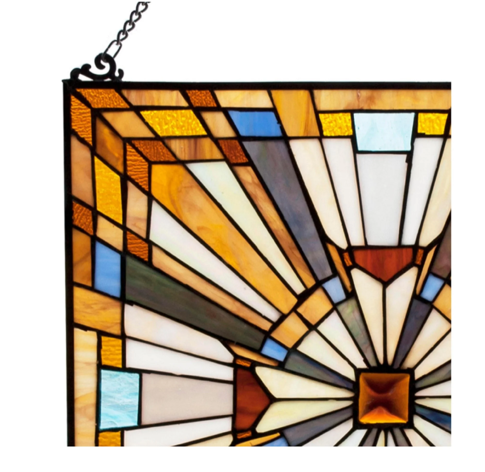 FLARE Tiffany-glass Mission Square Window Panel 24" - Image 2