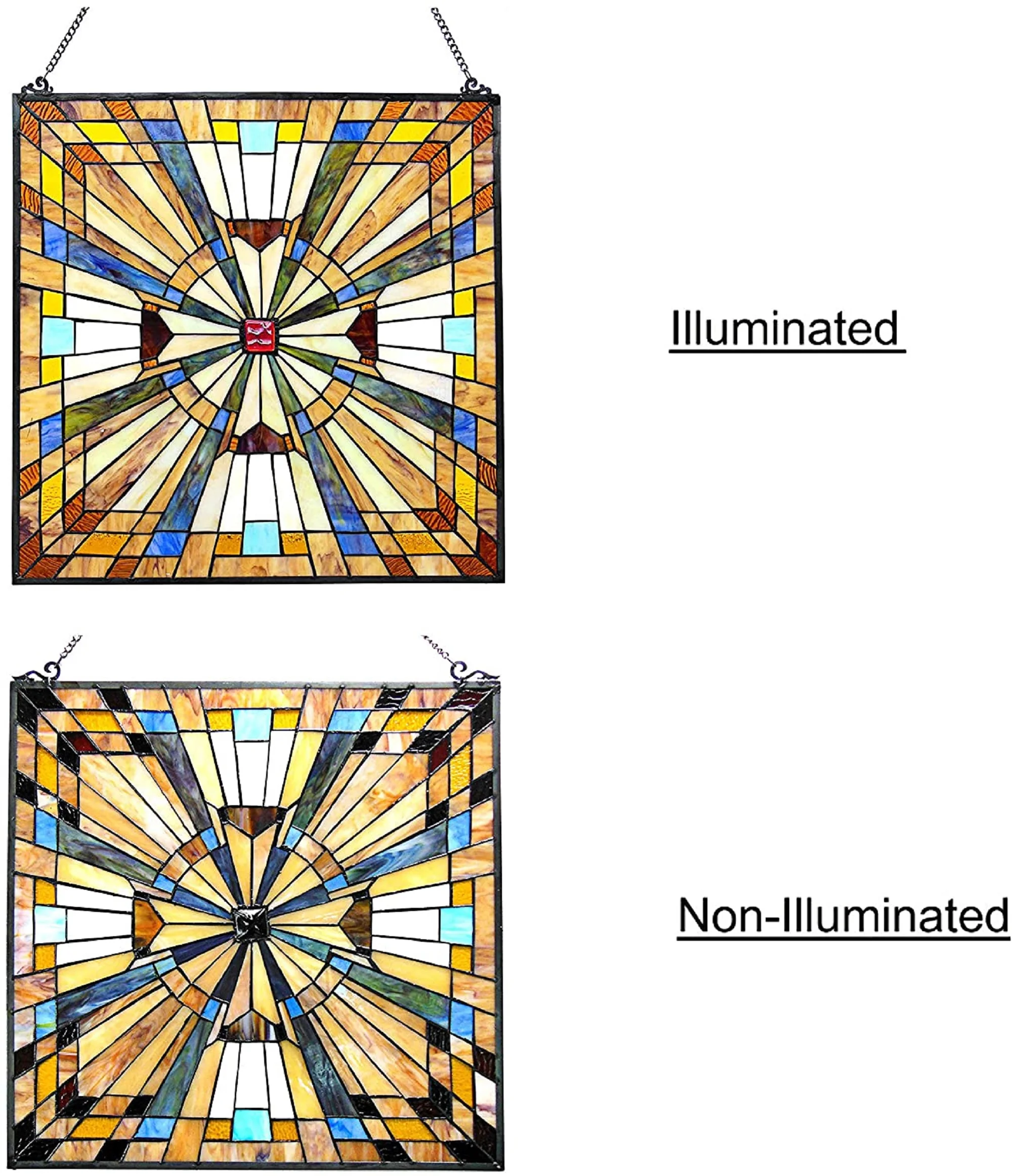 FLARE Tiffany-glass Mission Square Window Panel 24" - Image 4