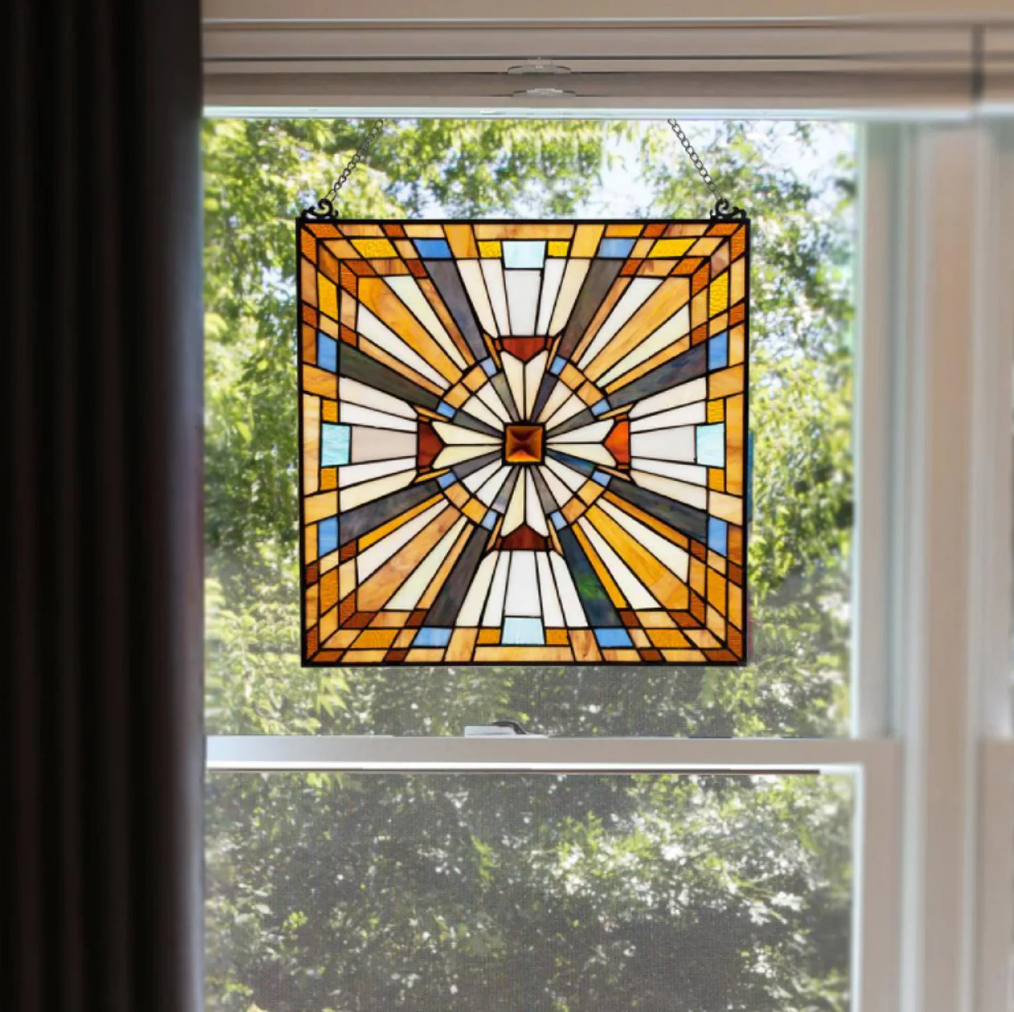 FLARE Tiffany-glass Mission Square Window Panel 24" - Image 5