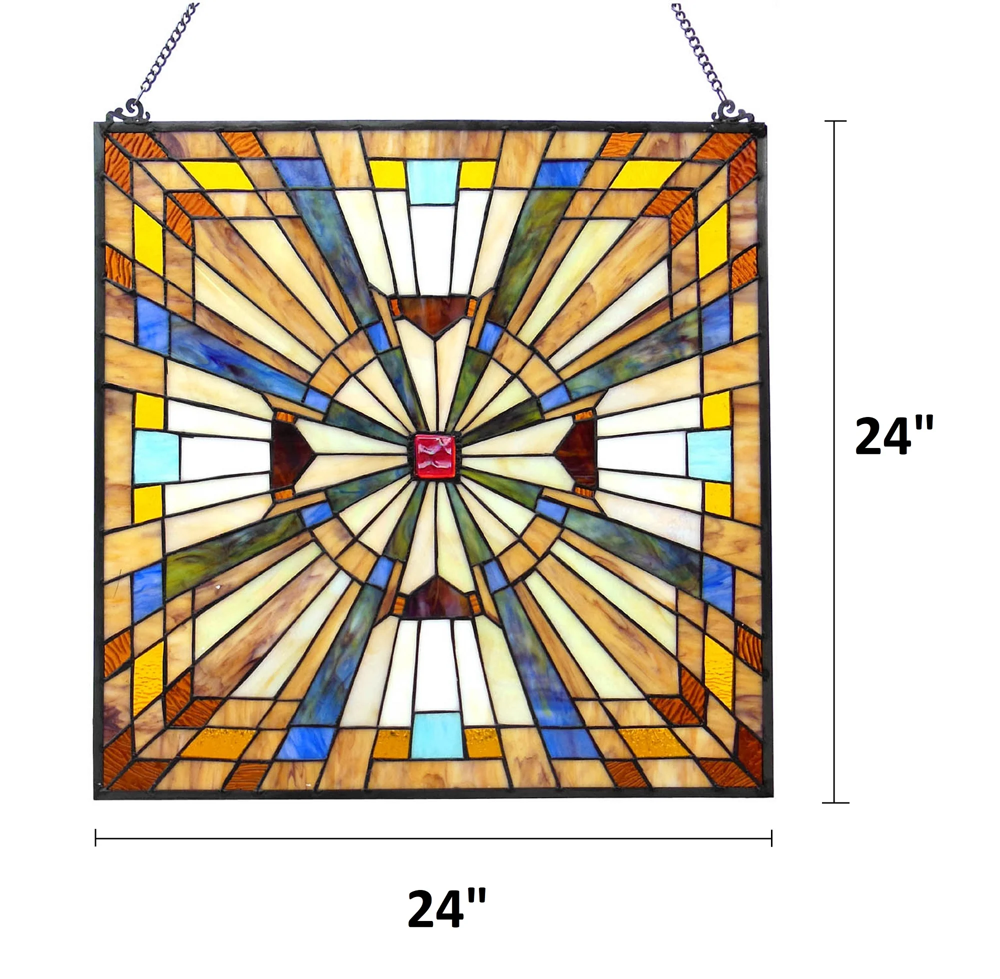 FLARE Tiffany-glass Mission Square Window Panel 24" - Image 6