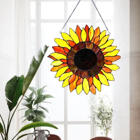 SUNNYVILLE Tiffany-glass Sunflower Window Panel 16"