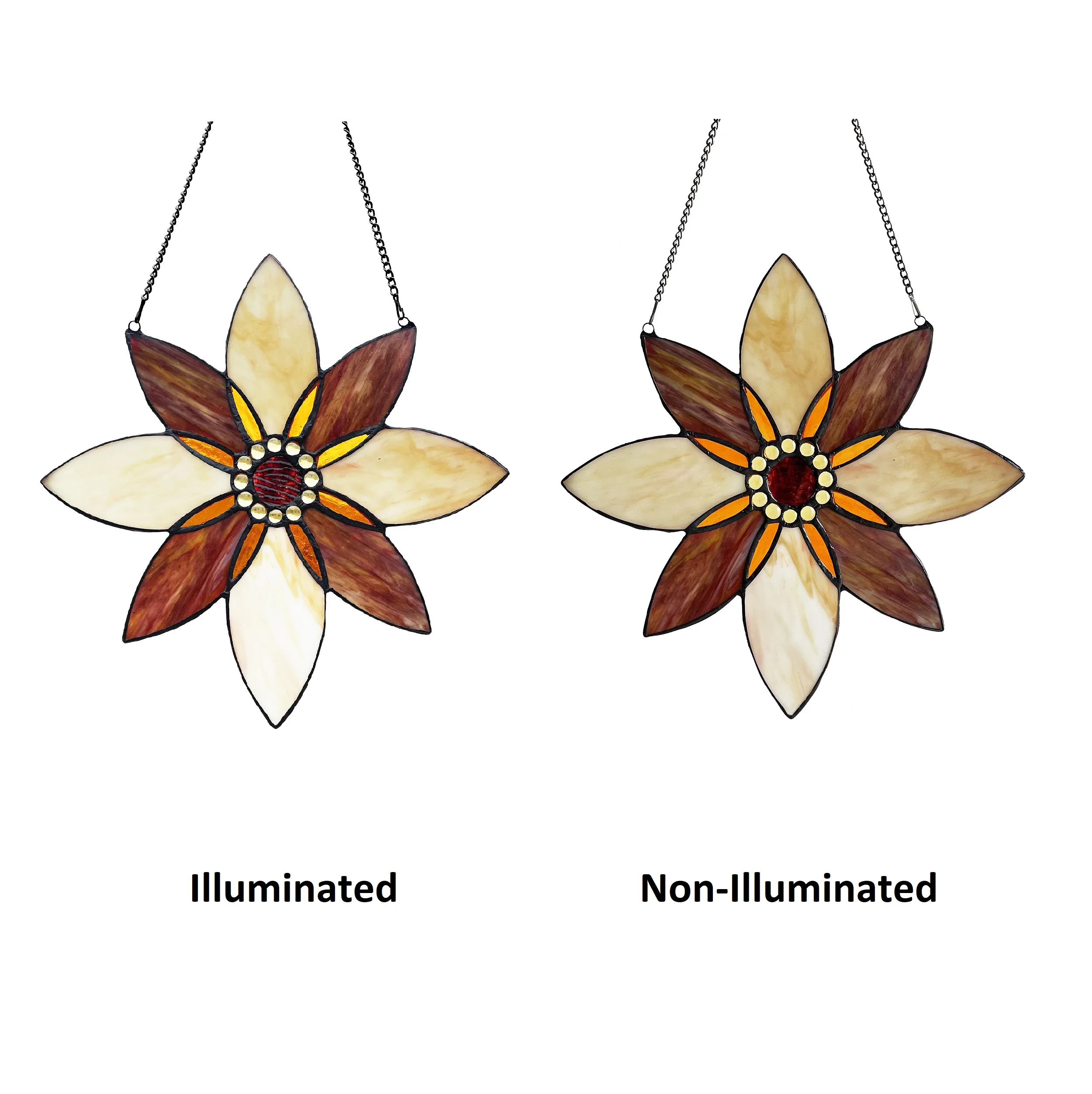 VIOLA Floral-Style Black Finish Stained Glass Window Panel 13" Tall - Image 3