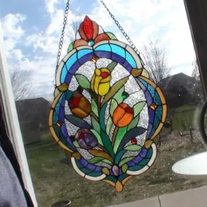 KELDA Tiffany-glass Tulip Window Panel 15.5x22.5