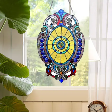 WEBSTER Tiffany-glass Victorian Window Panel 15x23
