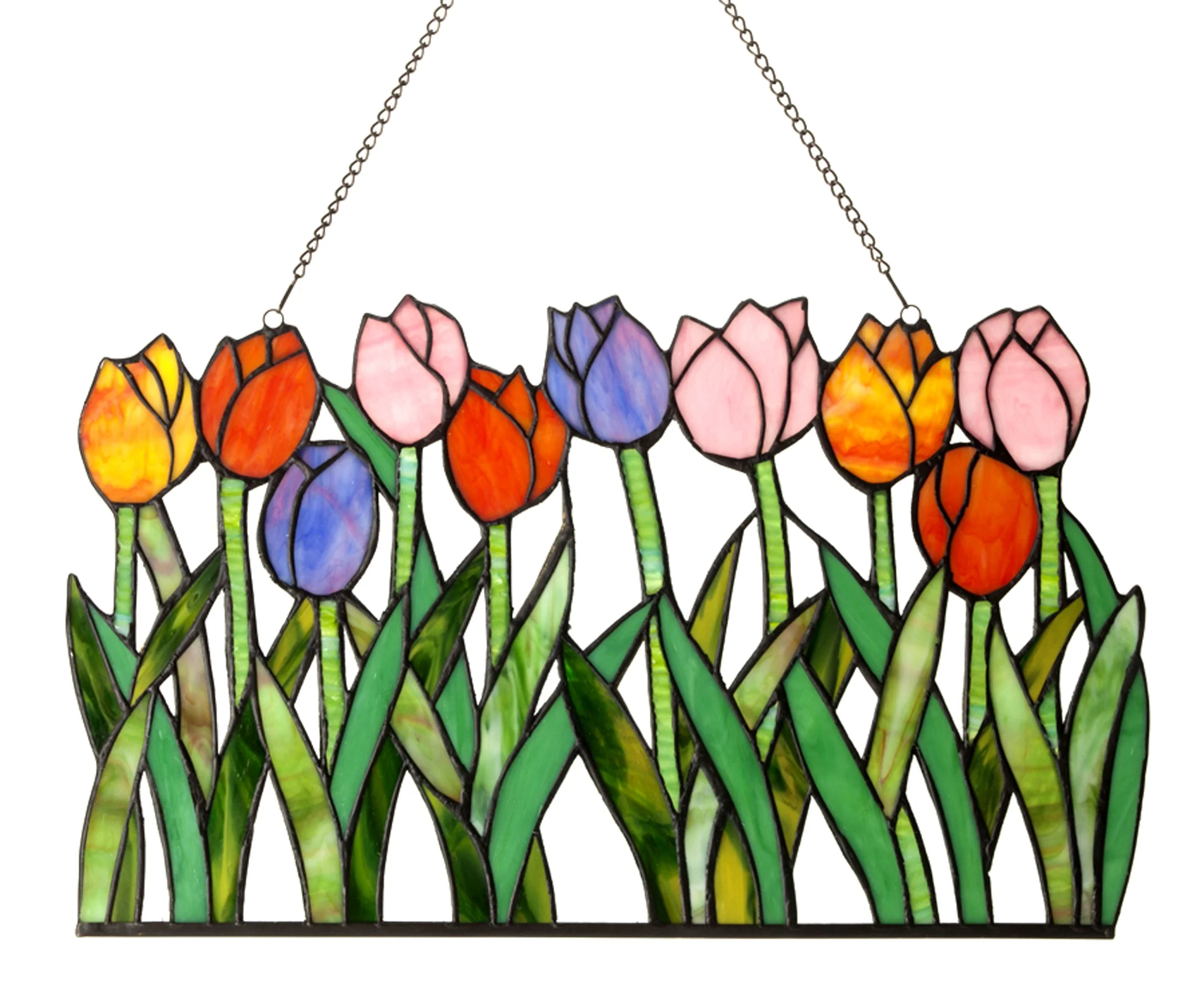 TULIPA Tiffany-glass Tulips Window Panel 18" Wide - Image 2