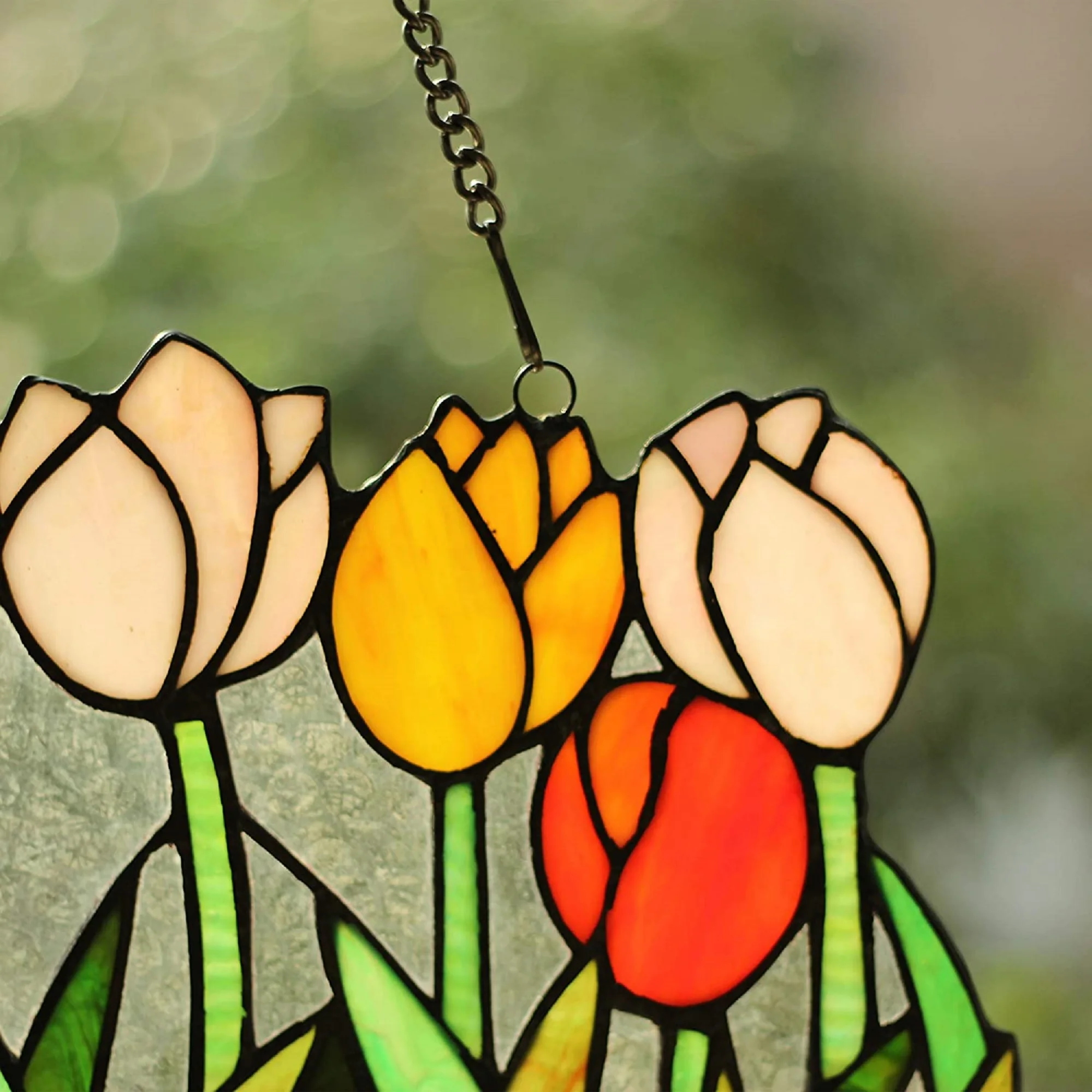 TULIPA Tiffany-glass Tulips Window Panel 18" Wide - Image 4