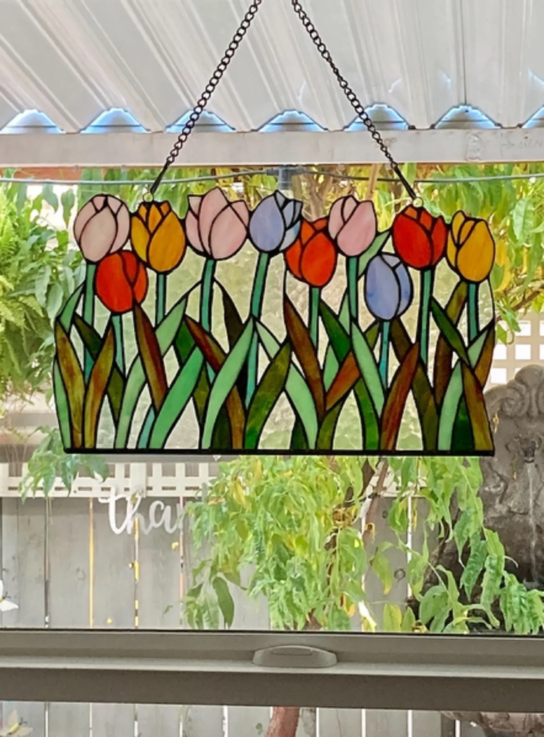 TULIPA Tiffany-glass Tulips Window Panel 18" Wide - Image 3